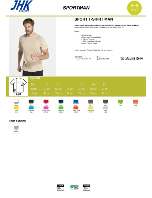 Herren T-Shirt Sport Mann weiß Jhk