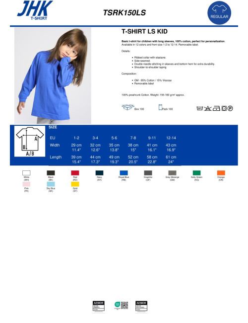 Tsrk 150 ls Kinder-T-Shirt weiß Jhk Jhk