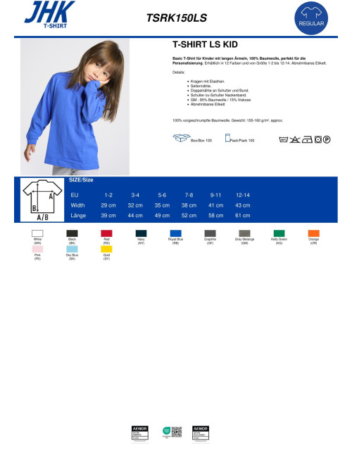 Tsrk 150 ls Kinder-T-Shirt weiß Jhk Jhk