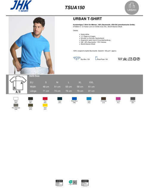 "Koszulka Męska JHK TSUA 150 Slim Fit, Czerwony T-shirt z Bawełny -