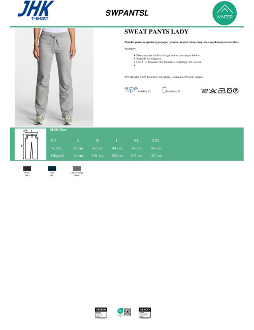 Spodnie dresowe damskie sweats pants lady szary melanż Jhk