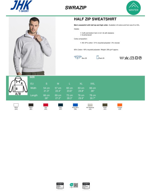Herren-Sweatshirt SWRA-Zip Half-Zip orange Jhk