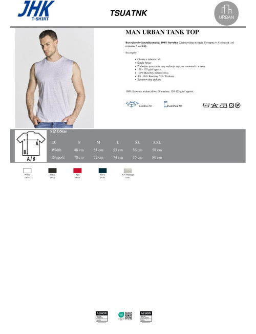 "Koszulka Męska JHK TSUA TNK URBAN TANK TOP - Czarna, 100% Bawełna,