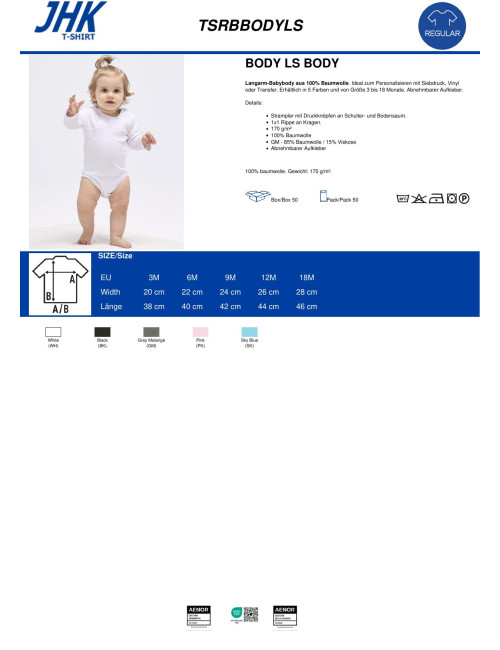 Kinder tsrb baby body ls t-shirt rosa Jhk