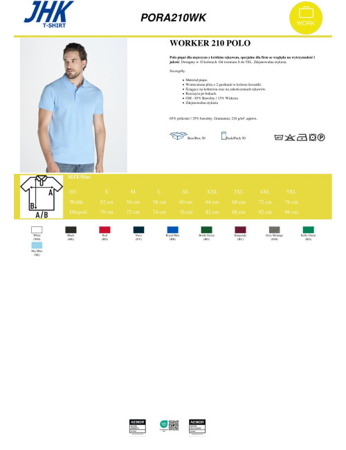 Koszulka polo męska JHK Pora 210 WK w kolorze białym - P&M