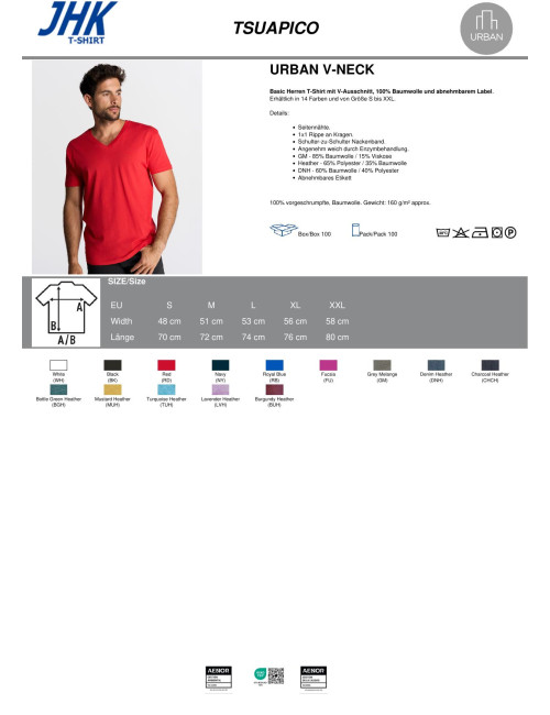 "Koszulka męska JHK TSUA PICO URBAN V-NECK - dopasowana, 100% baweł