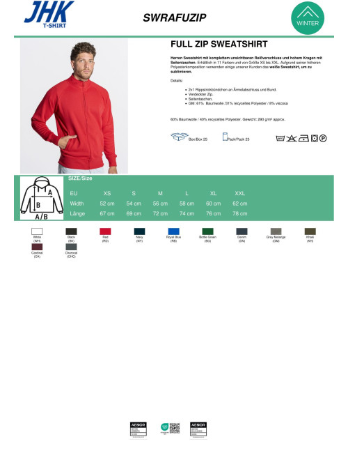 JHK Full Zip Sweatshirt for Men Black