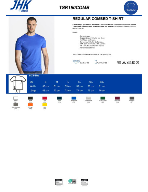 Men`s tsr 160 regular combed royal blue Jhk