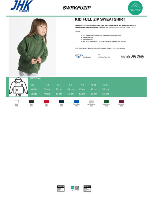 Bluza dresowa dziecięca kid full zip granatowy Jhk