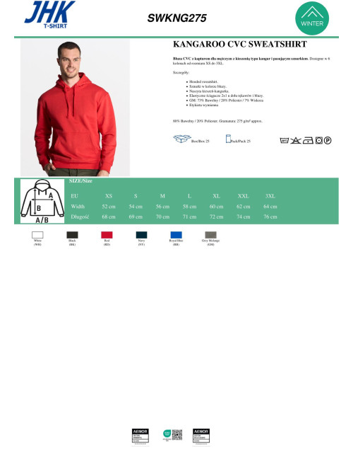 Bluza dresowa męska kangaroo cvc sweatshirt czerwony Jhk