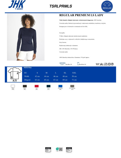 Women`s t-shirt lady regular ls premium wh white Jhk Jhk