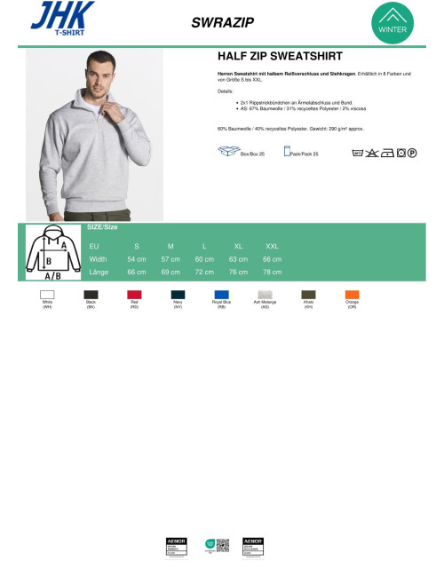 Herren-Sweatshirt swra zip half zip königsblau JHK