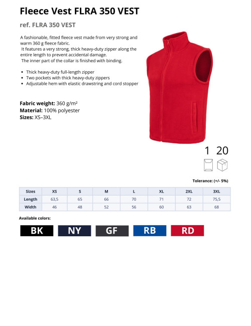 Kamizelka polarowa JHK FLRA 350 VEST czerwony - P&M