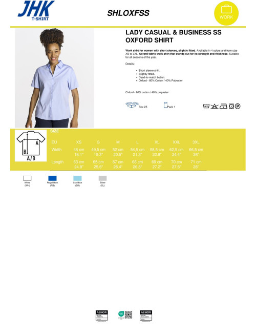 JHK Damen Shirt SHL OXF SS RB - Königsblau