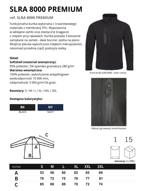 Kurtka unisex JHK SLRA 8000 PREMIUM BK czarna - P&M