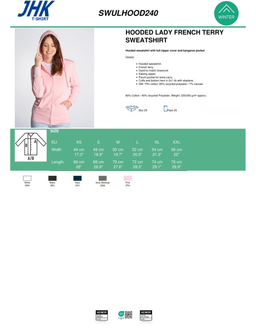 JHK Women's Sweatshirt SWULHOOD 240 WH White