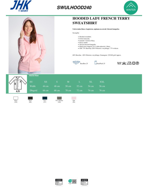 JHK Women's Sweatshirt JHK SWULHOOD 240 PK - Pink