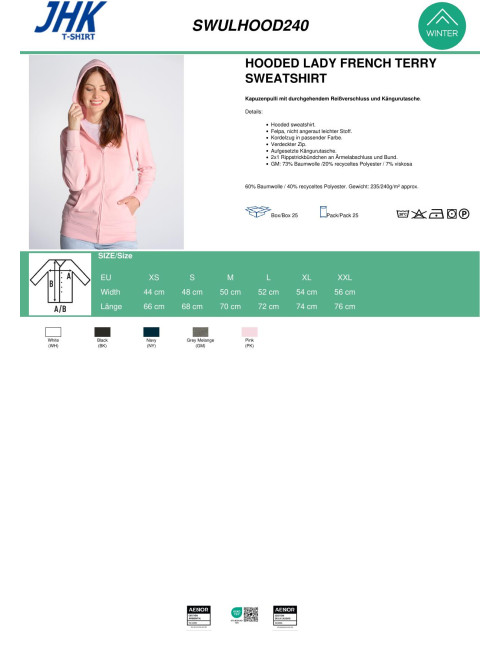 JHK Women's Sweatshirt JHK SWULHOOD 240 PK - Pink