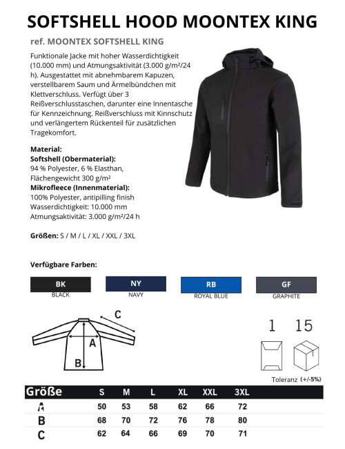 JHK Men's softshell jacket SOFTSHELL HOOD MOONTEX KING BK - Black