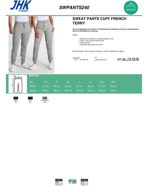 Spodnie dresowe JHK PANTS CUFF FRENCH TERRY czarne - P&M