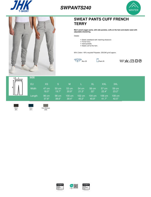 JHK PANTS CUFF FRENCH TERRY NY - Navy