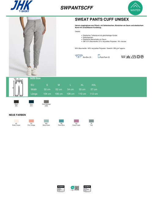 JHK Spodnie dresowe męskie SWEATS PANTS CUFF MAN TE - Teal