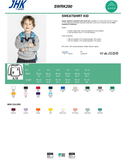 JHK Bluza dresowa dziecięca SWRK 290 KID SWEATSHIRT LV - Lavender