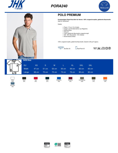 JHK PORA 240 SB Herren-Poloshirt – Stahlblau