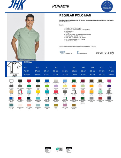 JHK POLO PORA 210DGW Herren-Poloshirt – Dunkelgraue Waschung