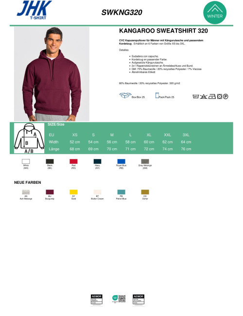 JHK Bluza dresowa męska KANGAROO 320 SWEATSHIRT OC - OCHER