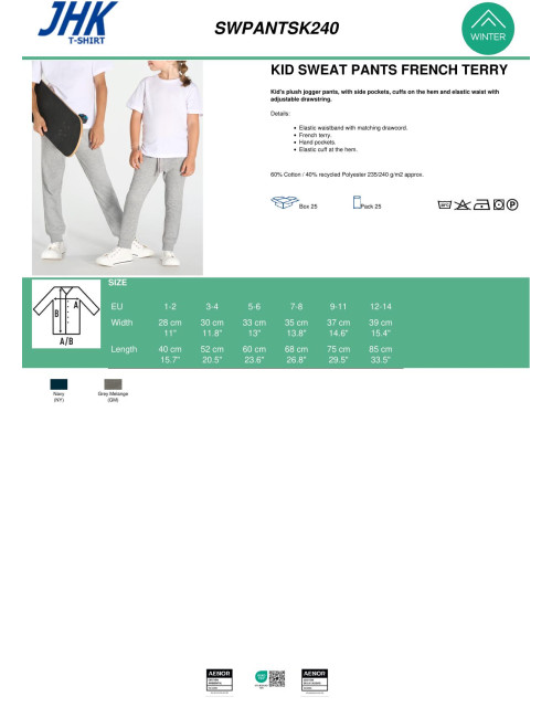 JHK Kinderhose mit Bündchen aus French Terry, Schwarz