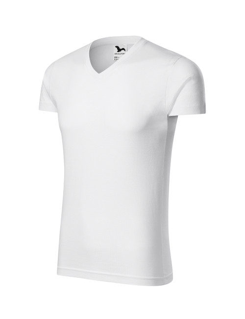 Adler MALFINI Koszulka męska Slim Fit V-neck 146 biały haft logo firmy