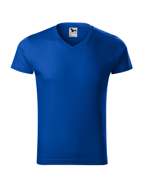 Adler MALFINI Koszulka męska Slim Fit V-neck 146 chabrowy haft logo