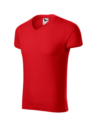 Adler MALFINI Herren T-Shirt Slim Fit V-Ausschnitt 146 rote Bekleidungsstickerei