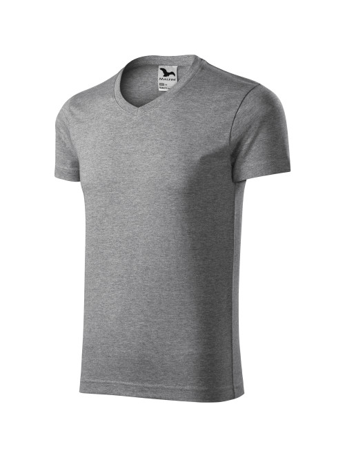 Adler MALFINI Koszulka męska Slim Fit V-neck 146 ciemnoszary melanż