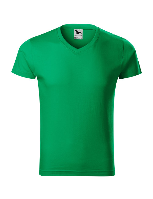 Adler MALFINI Herren T-Shirt Slim Fit V-Ausschnitt 146 grasgrüne Stickerei