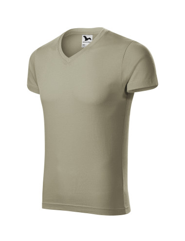 Adler MALFINI Men`s T-shirt Slim Fit V-neck 146 light khaki logo embroidery