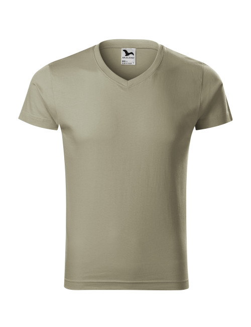 Adler MALFINI Herren T-Shirt Slim Fit V-Ausschnitt 146 hellkhaki Logo-Stickerei