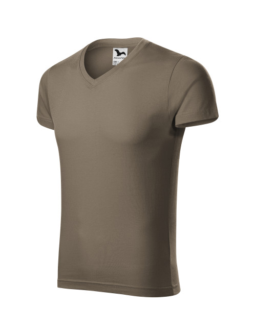 Adler MALFINI Koszulka męska Slim Fit V-neck 146 army odzież z haftem