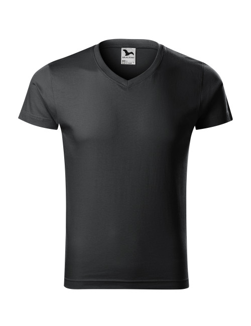 Adler MALFINI Koszulka męska Slim Fit V-neck 146 ebony gray haft logo
