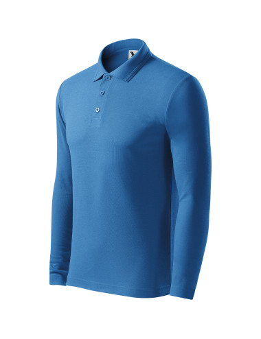 Adler MALFINI men`s polo shirt Pique Polo LS 221 azure logo embroidery