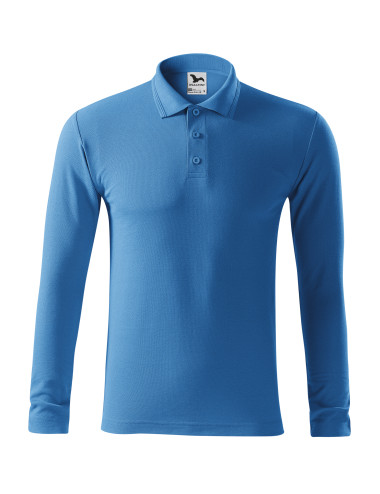 Adler MALFINI Herren Poloshirt Pique Polo LS 221 azurblaue Logo-Stickerei