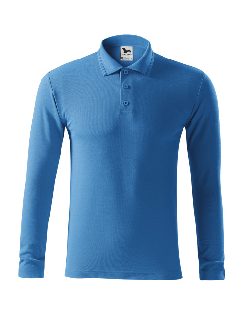 Adler MALFINI men`s polo shirt Pique Polo LS 221 azure logo embroidery