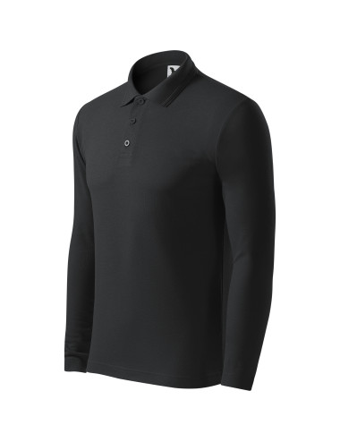 Adler MALFINI Herren Poloshirt Pique Polo LS 221 Ebenholzgrau mit Stickerei