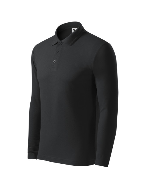 Adler MALFINI Herren Poloshirt Pique Polo LS 221 Ebenholzgrau mit Stickerei
