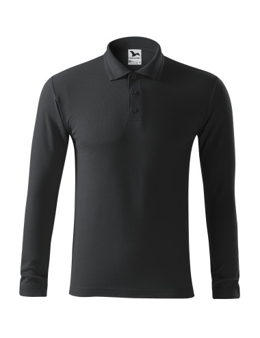 Adler MALFINI Herren Poloshirt Pique Polo LS 221 Ebenholzgrau mit Stickerei
