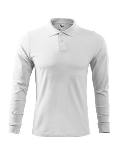Adler MALFINI Single J. LS 211 men`s polo shirt white embroidery logo