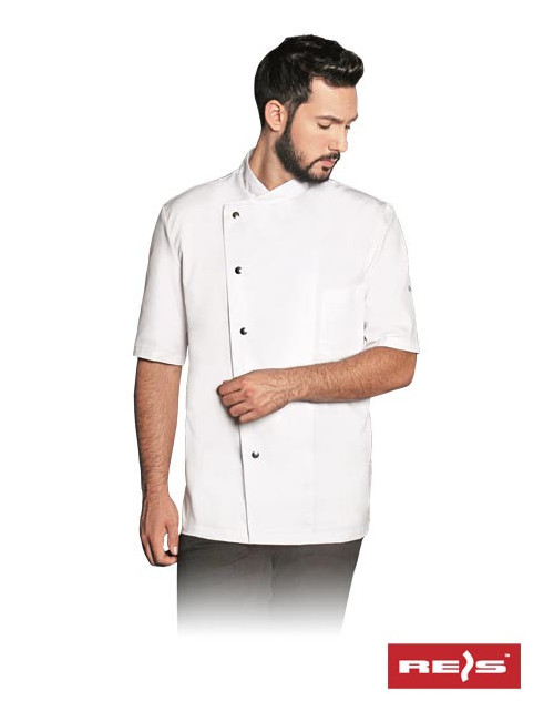 Men`s short-sleeved chef`s shirt, fastened, possible embroidery print