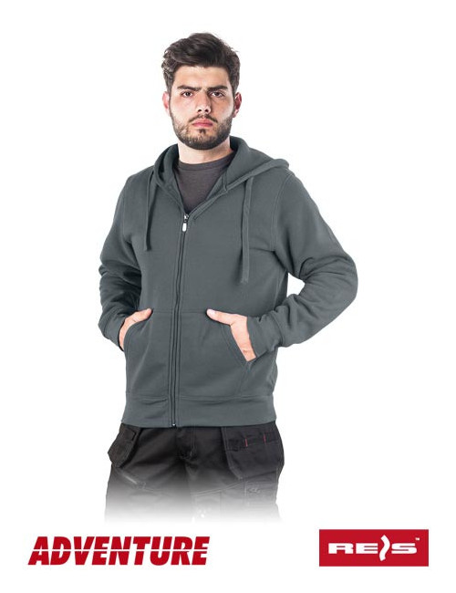 Dark gray pullover sweatshirt with hood, pockets, for embroidery, logo