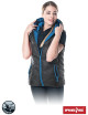Women`s insulated vest with a hood, quilted, possible print, embroidery